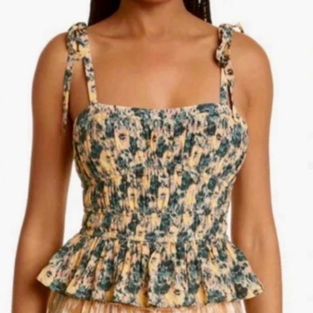 NEW Ulla Johnson Nora Silk Shoulder Tie Peplum Top in Begonia Size 12 $298